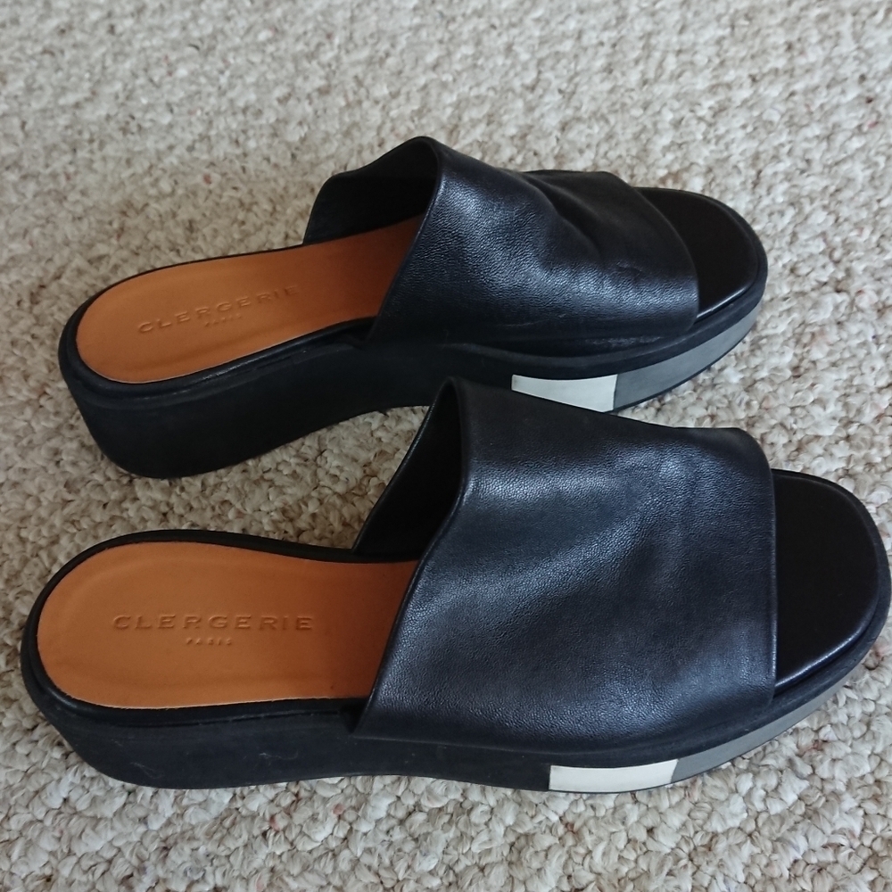 Robert Clergerie Quenor black leather Platform Slide Sandals size 7
